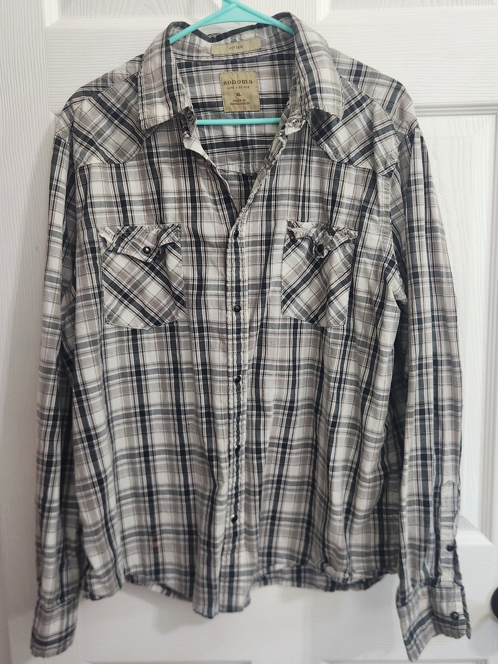 Sonoma Black & White Plaid Long-Sleeve Men's Shirt